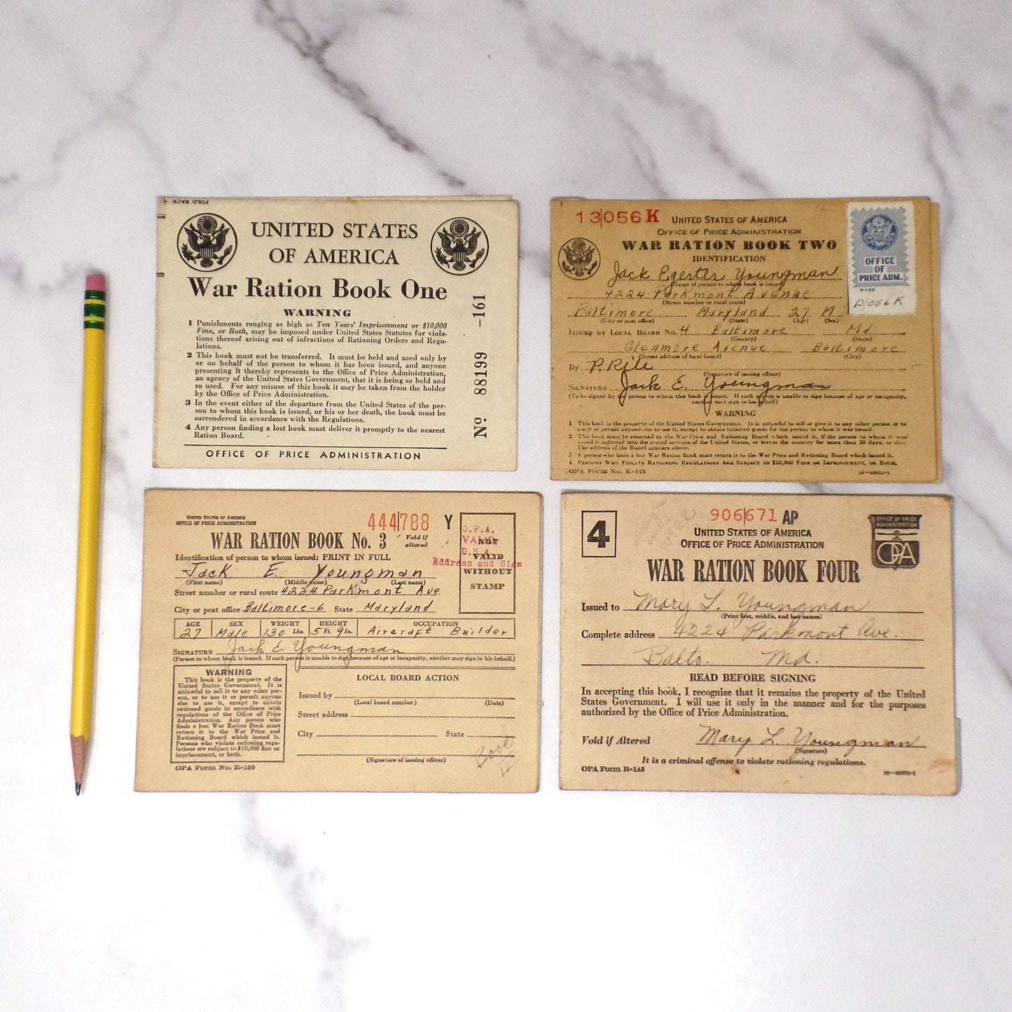 Vintage WWII Ration Books, set of 4 (1940s)