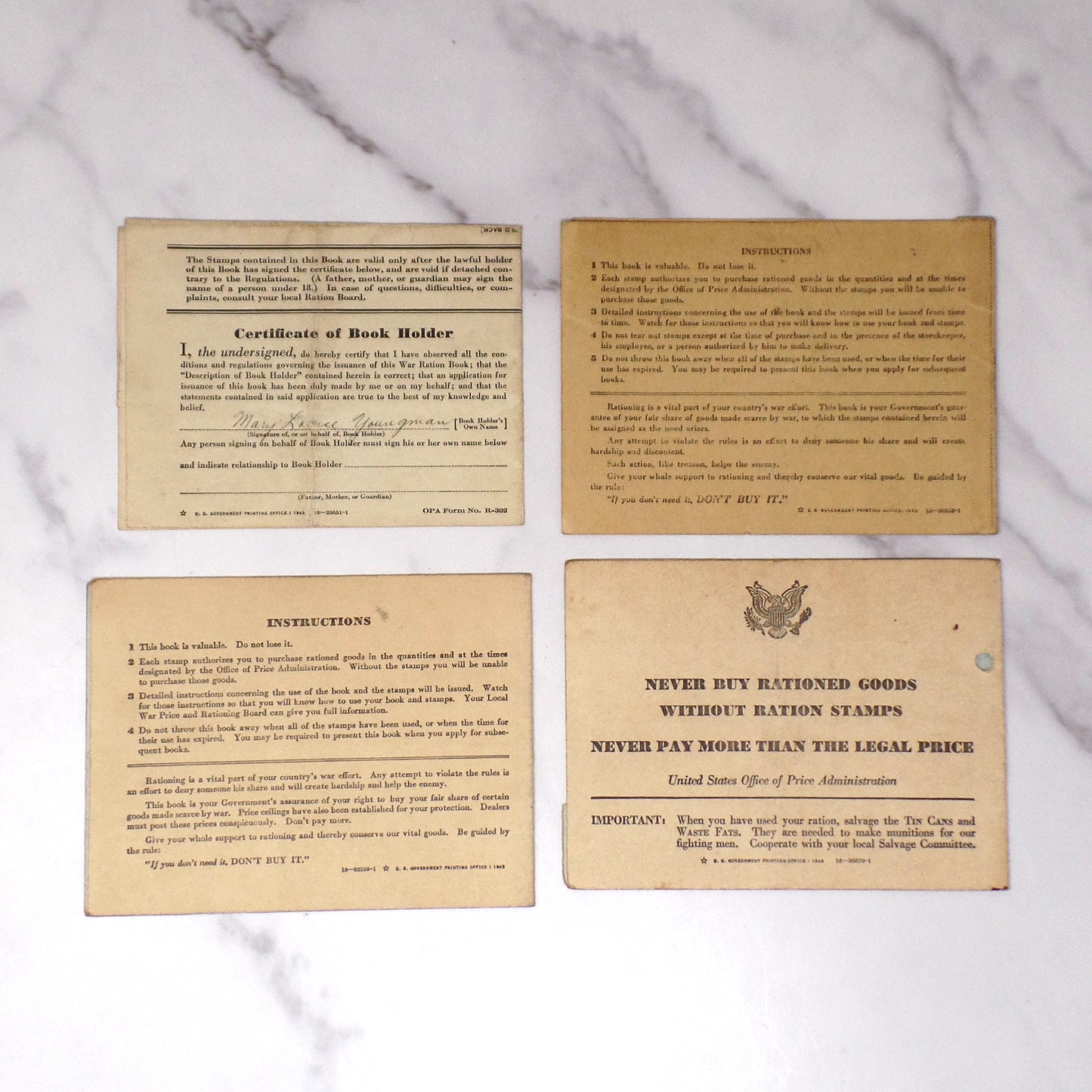 Vintage WWII Ration Books, set of 4 (1940s)