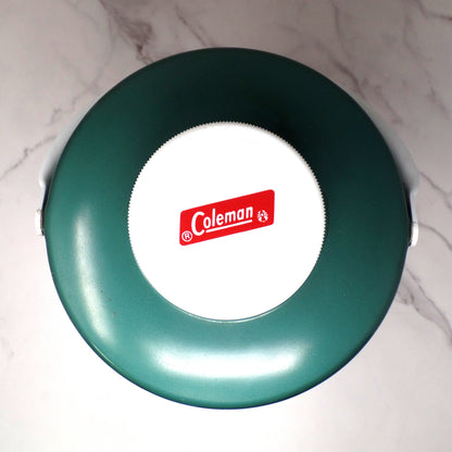 Vintage Coleman 2 Gallon Green & White Water Dispenser Thermos Jug Cooler with Enclosed Cup (1970s-80s)