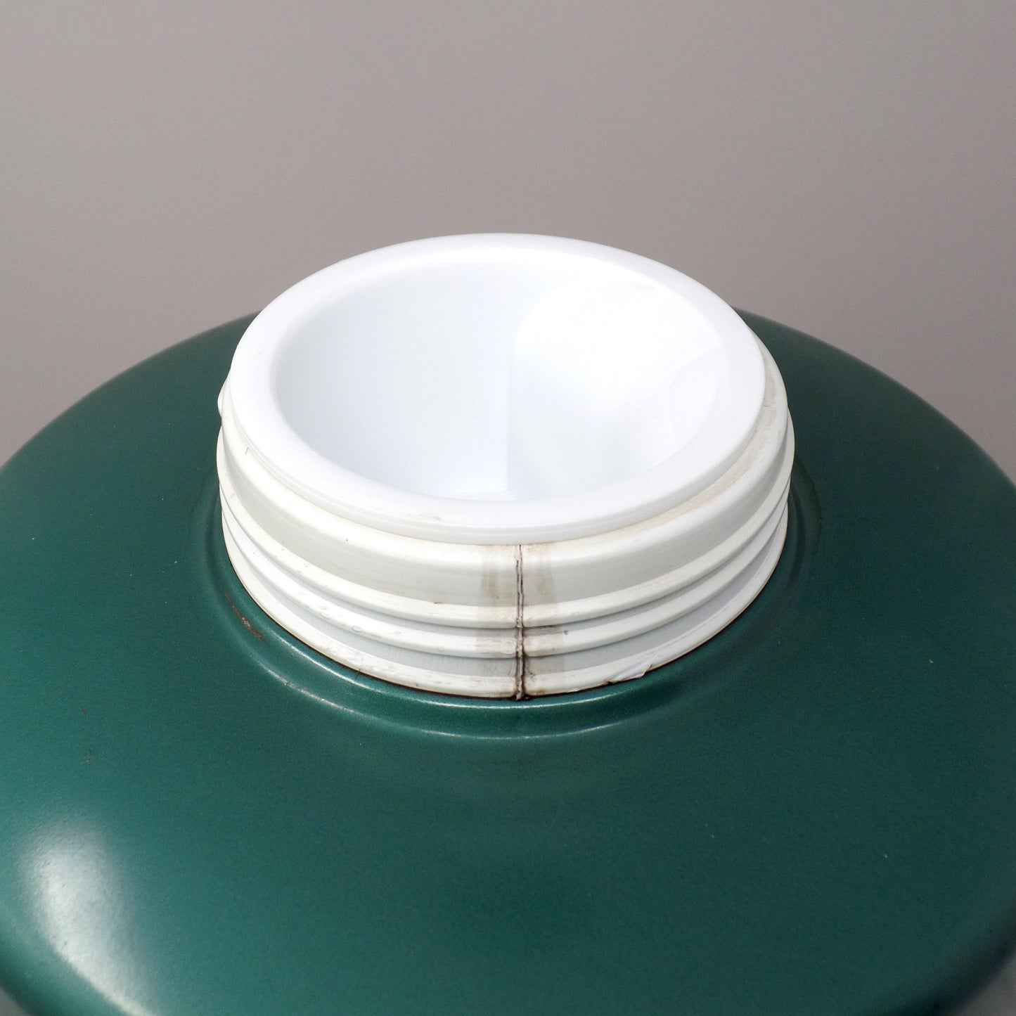 Vintage Coleman 2 Gallon Green & White Water Dispenser Thermos Jug Cooler with Enclosed Cup (1970s-80s)