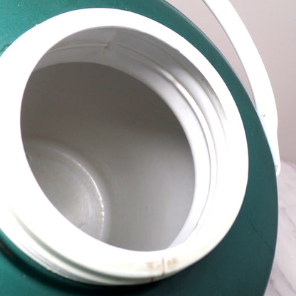 Vintage Coleman 2 Gallon Green & White Water Dispenser Thermos Jug Cooler with Enclosed Cup (1970s-80s)