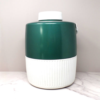 Vintage Coleman 2 Gallon Green & White Water Dispenser Thermos Jug Cooler with Enclosed Cup (1970s-80s)