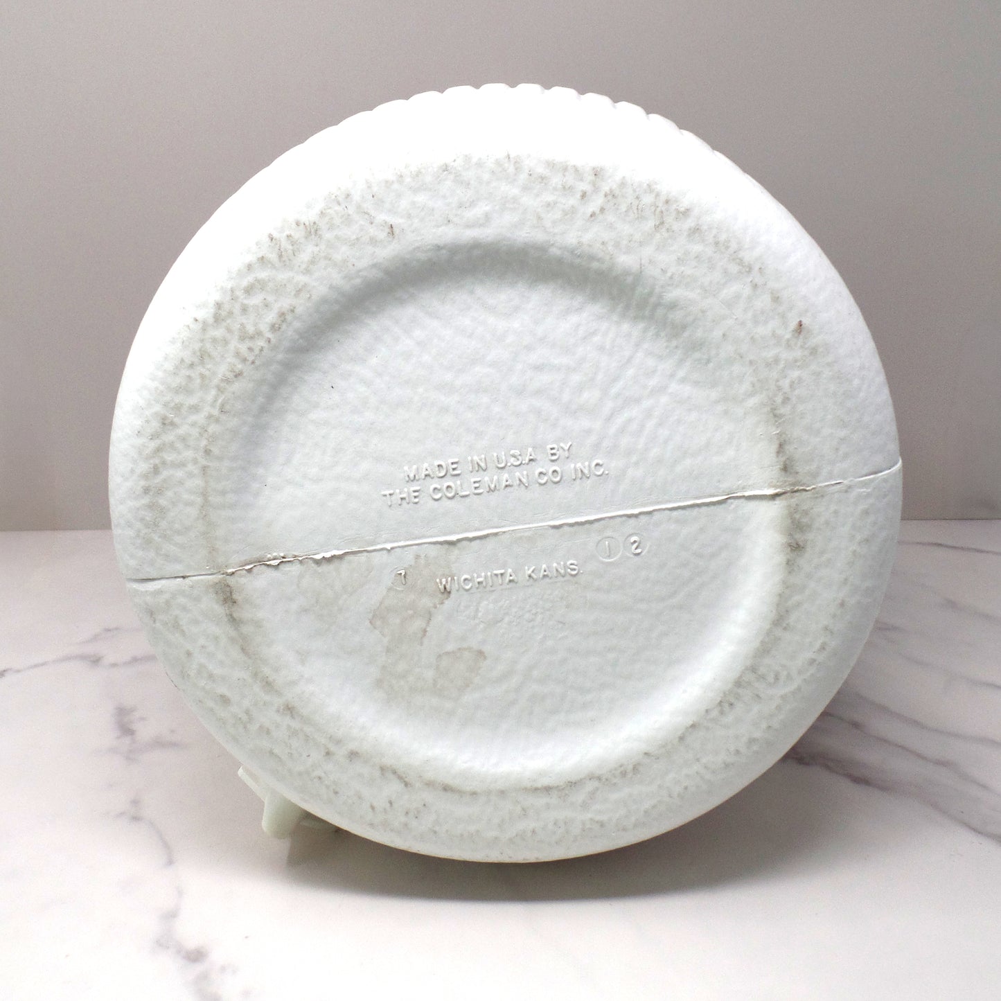 Vintage Coleman 2 Gallon Green & White Water Dispenser Thermos Jug Cooler with Enclosed Cup (1970s-80s)