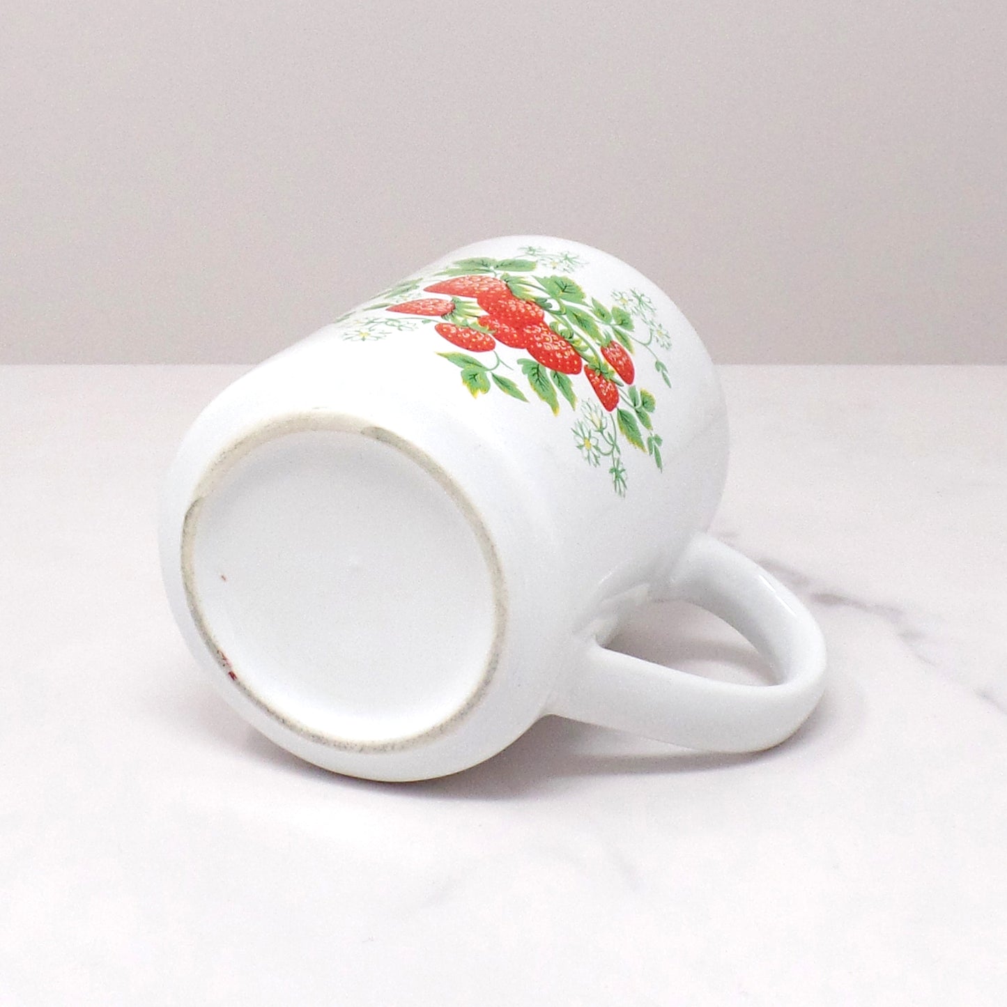 Vintage White Ceramic Strawberry Mug, 8 oz (1980s)