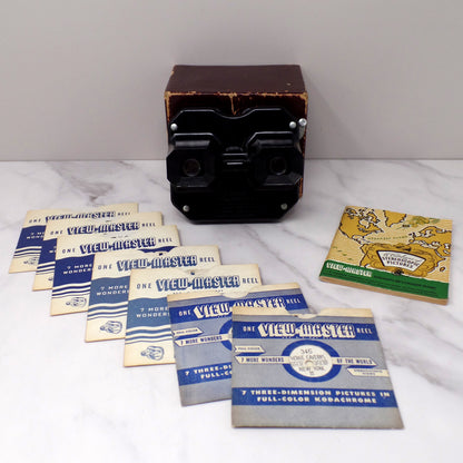 Vintage Sawyer’s View-master, Black Bakelite with 7 Reels & Catalog (1940s)