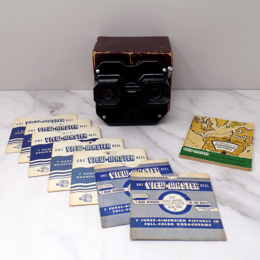 Vintage Sawyer’s View-master, Black Bakelite with 7 Reels & Catalog (1940s)