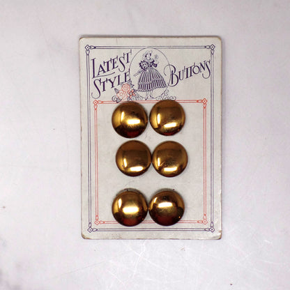 Vintage Carded Buttons, Latest Style, Gold-colored (6 on Card)