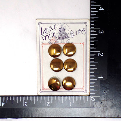 Vintage Carded Buttons, Latest Style, Gold-colored (6 on Card)