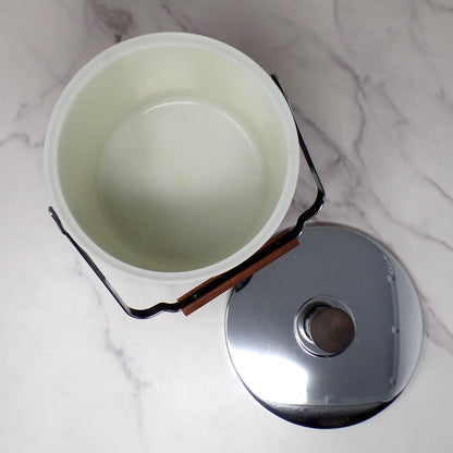 Vintage Kromex Faux Black Alligator Skin & Chrome Ice Bucket with Wood Handle and Knob (1960s)