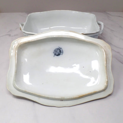 Antique Alfred Meakin Ironstone Transferware Covered Vegetable Dish, Blossom (c1875)
