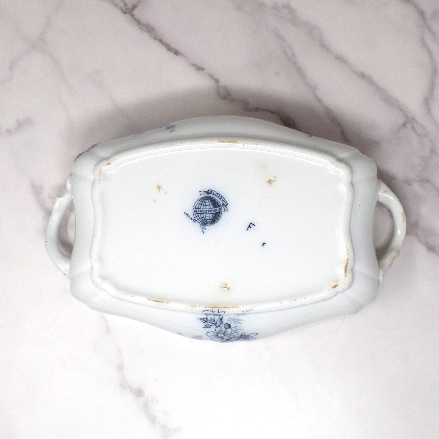 Antique Alfred Meakin Ironstone Transferware Covered Vegetable Dish, Blossom (c1875)