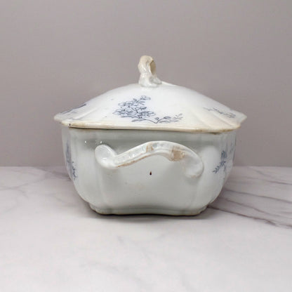 Antique Alfred Meakin Ironstone Transferware Covered Vegetable Dish, Blossom (c1875)