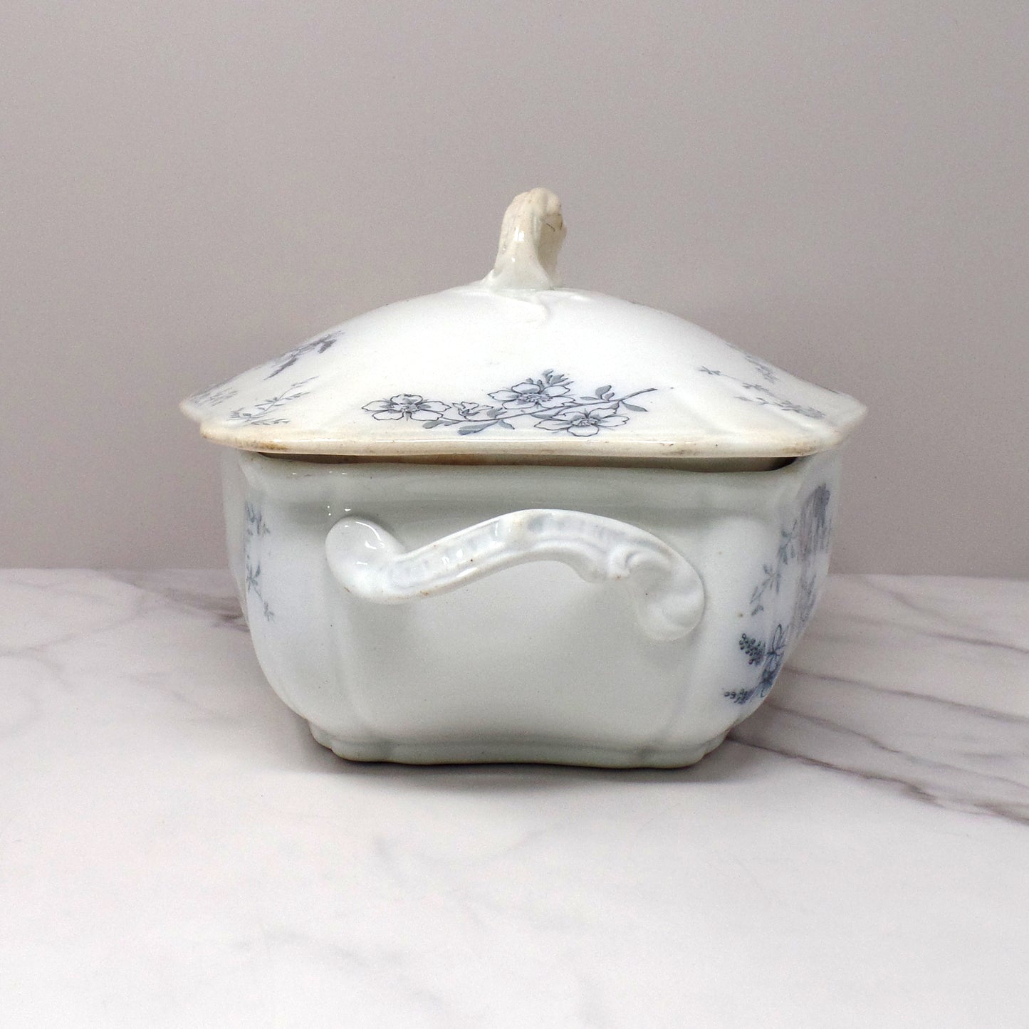 Antique Alfred Meakin Ironstone Transferware Covered Vegetable Dish, Blossom (c1875)