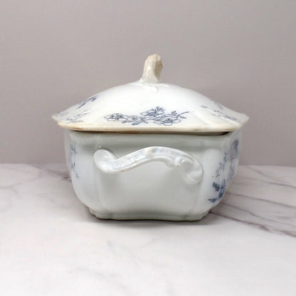 Antique Alfred Meakin Ironstone Transferware Covered Vegetable Dish, Blossom (c1875)