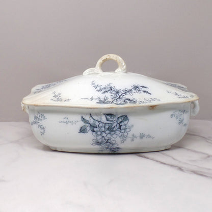 Antique Alfred Meakin Ironstone Transferware Covered Vegetable Dish, Blossom (c1875)
