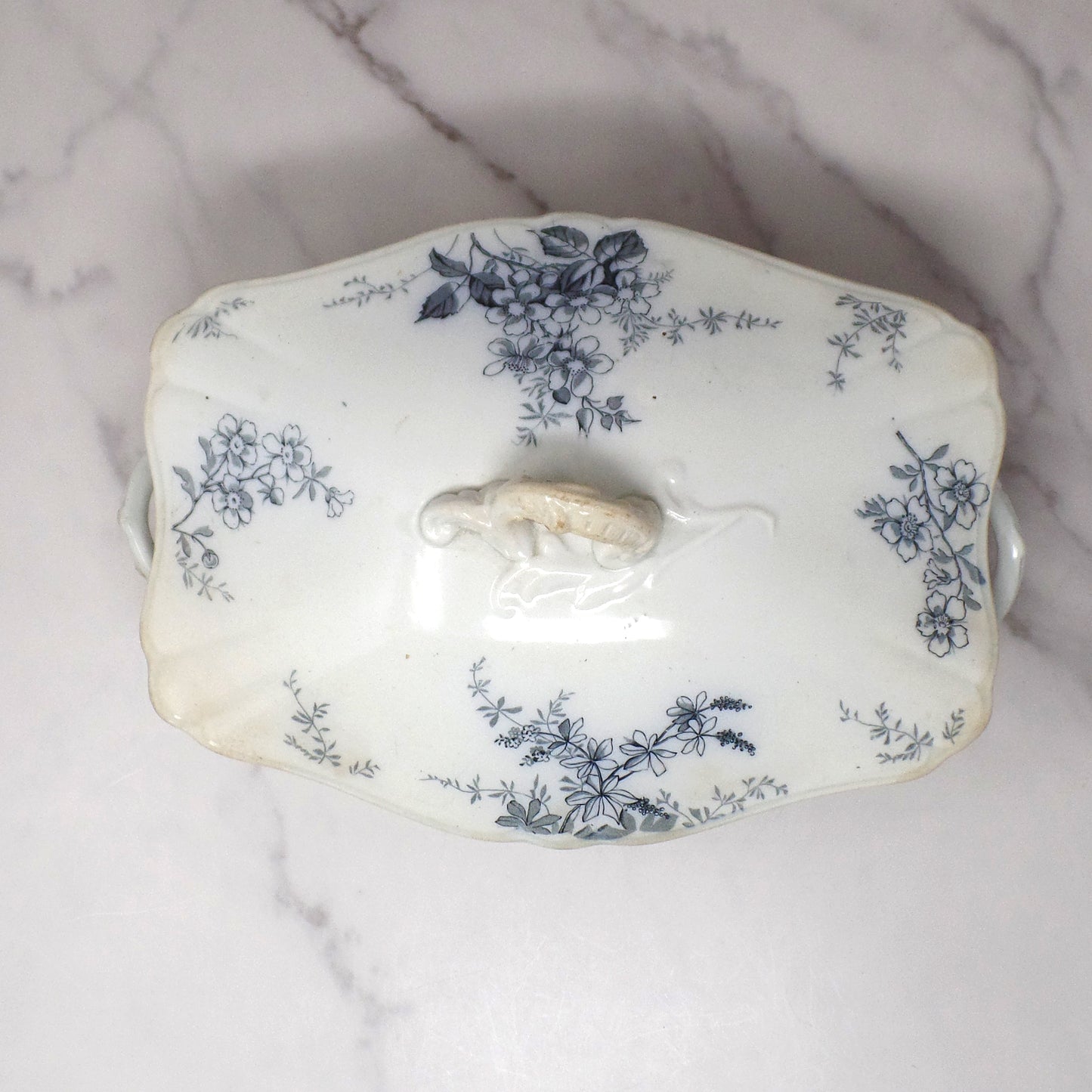 Antique Alfred Meakin Ironstone Transferware Covered Vegetable Dish, Blossom (c1875)