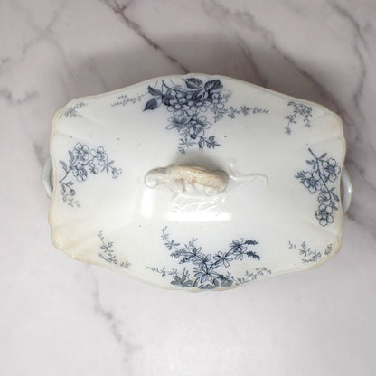 Antique Alfred Meakin Ironstone Transferware Covered Vegetable Dish, Blossom (c1875)