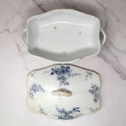 Antique Alfred Meakin Ironstone Transferware Covered Vegetable Dish, Blossom (c1875)