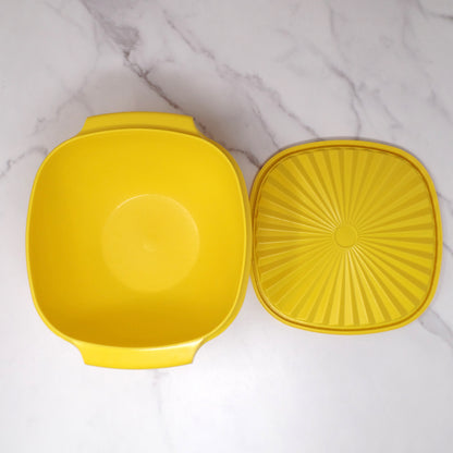 Vintage Tupperware Servalier Containers w Lids, Set of 4 (2 Yellow, 1 Orange, 1 Green) (1970s)
