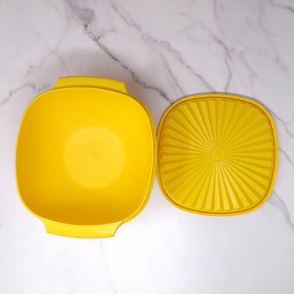 Vintage Tupperware Servalier Containers w Lids, Set of 4 (2 Yellow, 1 Orange, 1 Green) (1970s)