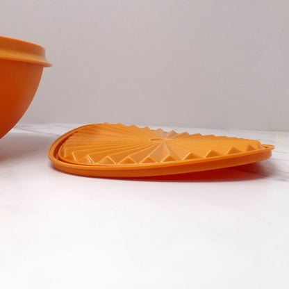 Vintage Tupperware Servalier Containers w Lids, Set of 4 (2 Yellow, 1 Orange, 1 Green) (1970s)