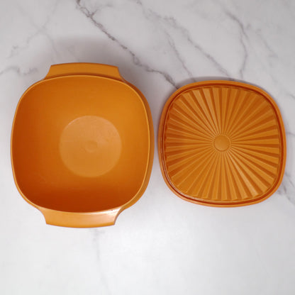 Vintage Tupperware Servalier Containers w Lids, Set of 4 (2 Yellow, 1 Orange, 1 Green) (1970s)