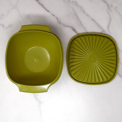 Vintage Tupperware Servalier Containers w Lids, Set of 4 (2 Yellow, 1 Orange, 1 Green) (1970s)