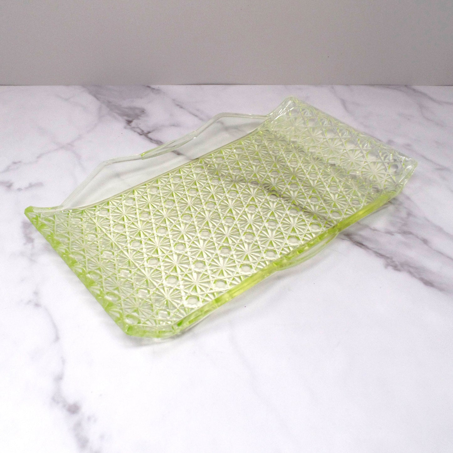 Antique Bryce Brothers Princess Daisy and Button Vaseline / Uranium Glass EAPG Tray (1880s)