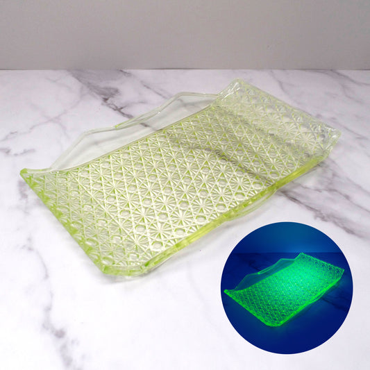 Antique Bryce Brothers Princess Daisy and Button Vaseline / Uranium Glass EAPG Tray (1880s)
