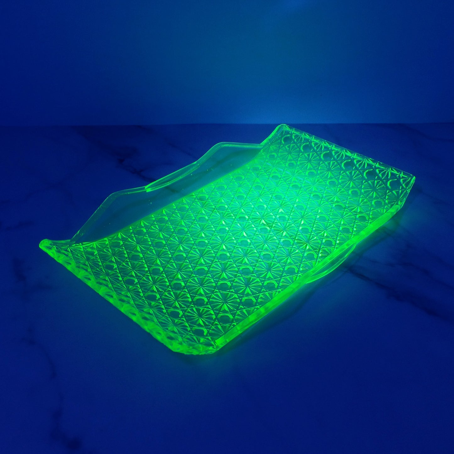 Antique Bryce Brothers Princess Daisy and Button Vaseline / Uranium Glass EAPG Tray (1880s)