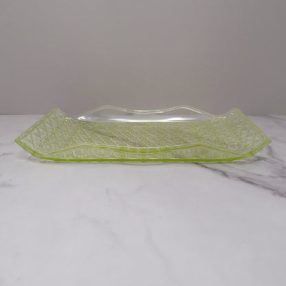 Antique Bryce Brothers Princess Daisy and Button Vaseline / Uranium Glass EAPG Tray (1880s)