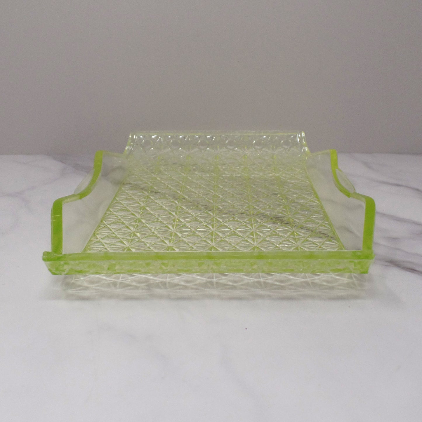 Antique Bryce Brothers Princess Daisy and Button Vaseline / Uranium Glass EAPG Tray (1880s)
