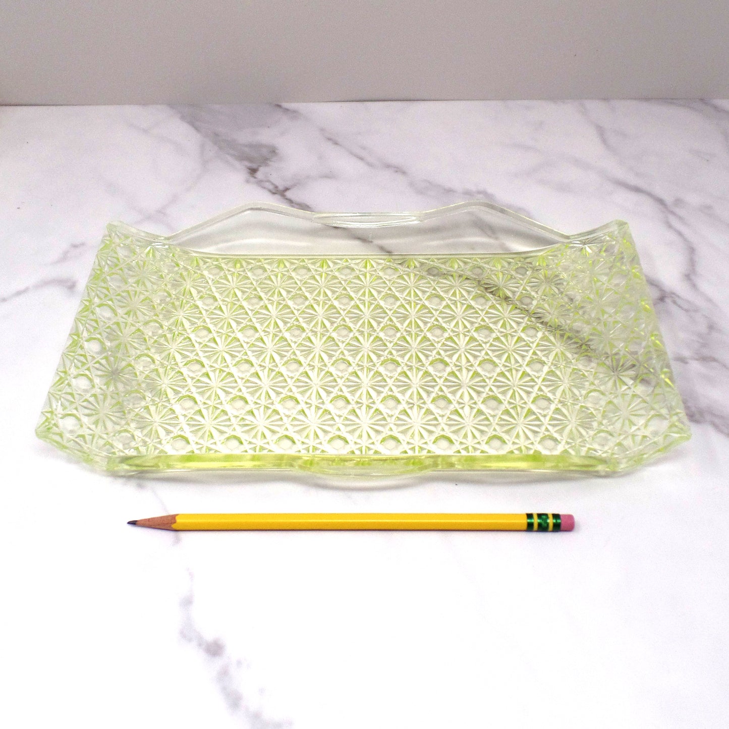 Antique Bryce Brothers Princess Daisy and Button Vaseline / Uranium Glass EAPG Tray (1880s)