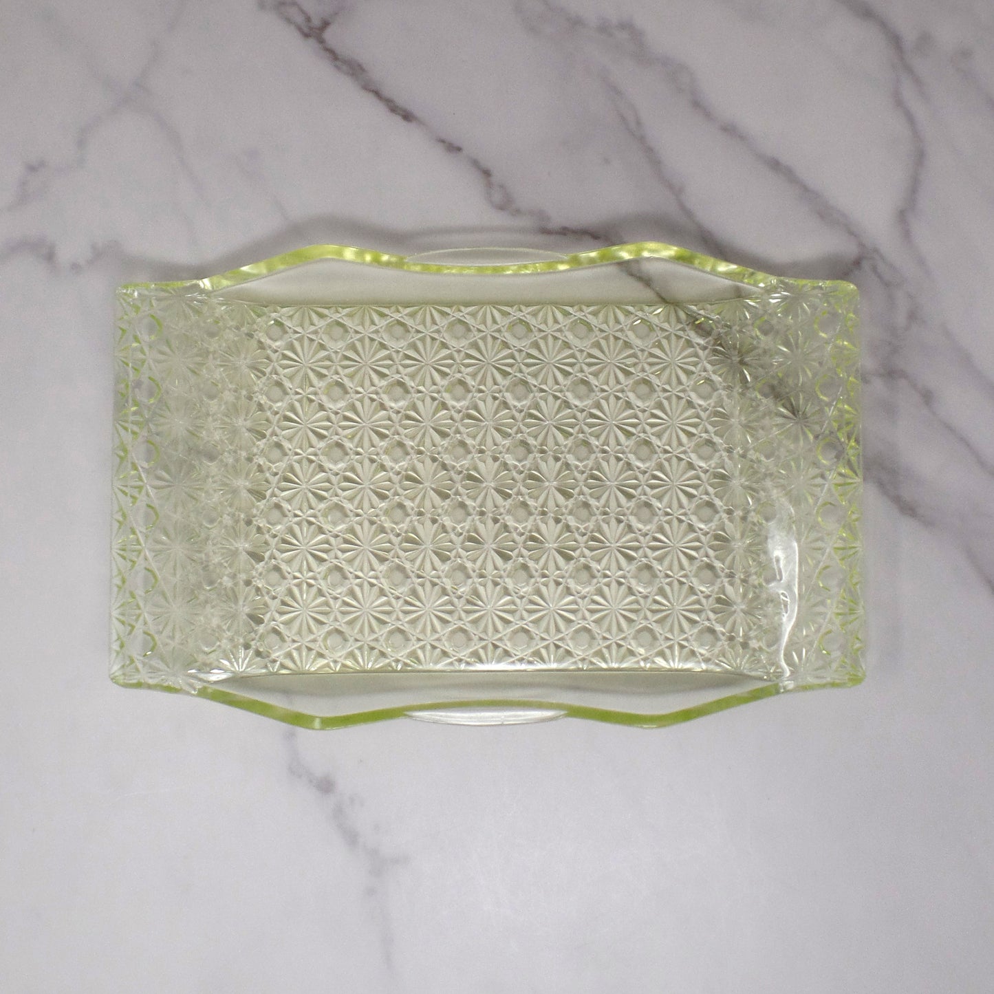 Antique Bryce Brothers Princess Daisy and Button Vaseline / Uranium Glass EAPG Tray (1880s)