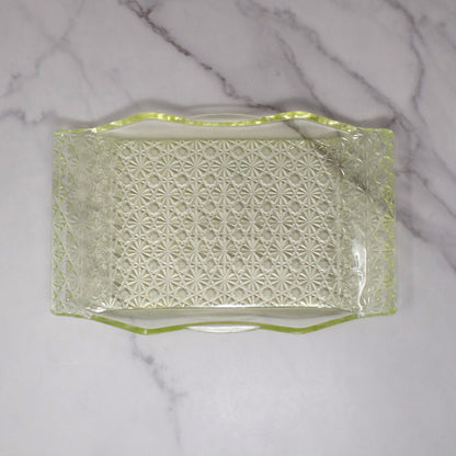 Antique Bryce Brothers Princess Daisy and Button Vaseline / Uranium Glass EAPG Tray (1880s)