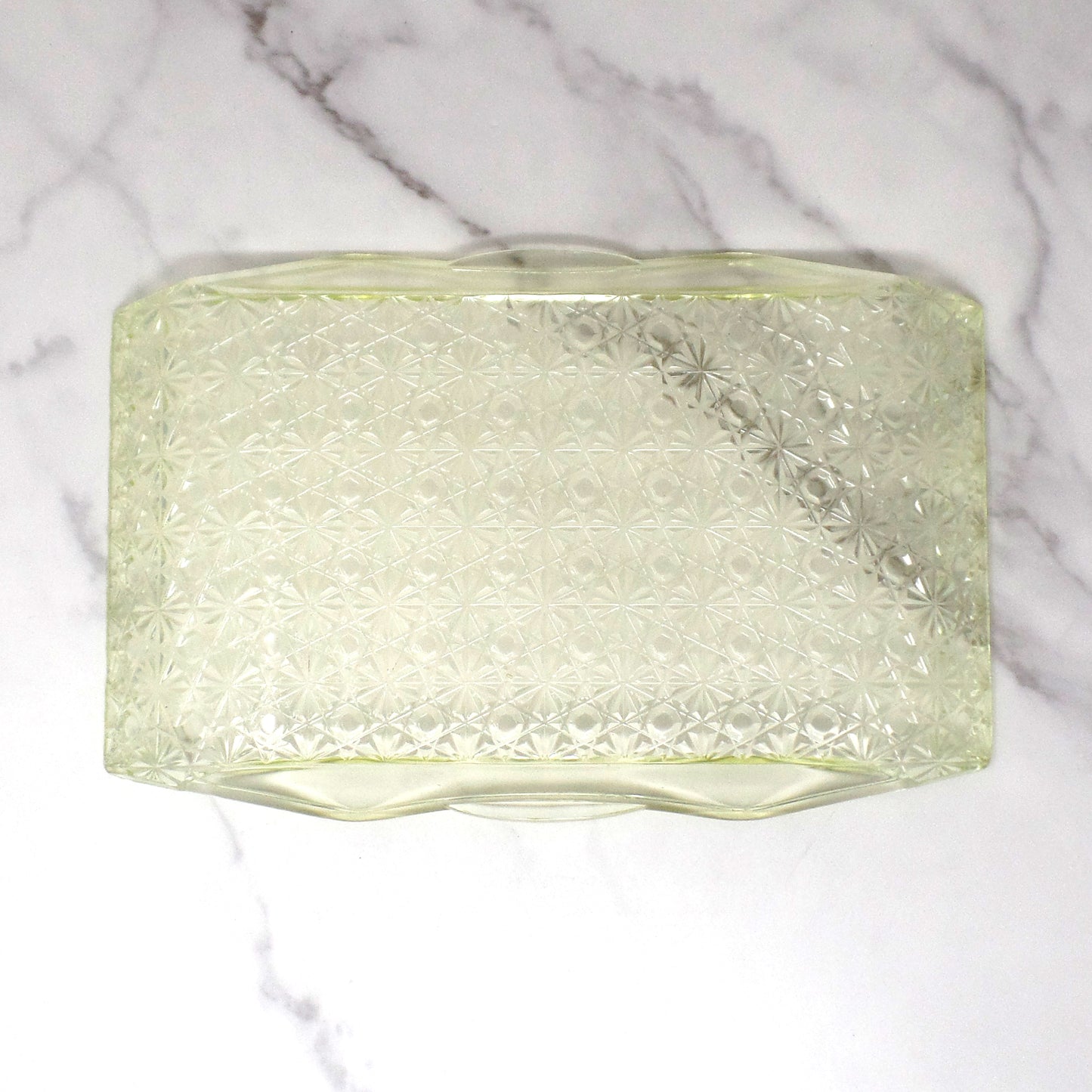 Antique Bryce Brothers Princess Daisy and Button Vaseline / Uranium Glass EAPG Tray (1880s)