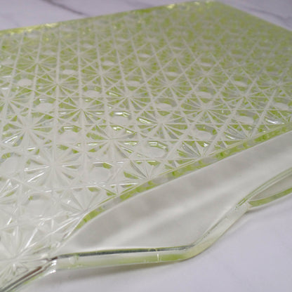 Antique Bryce Brothers Princess Daisy and Button Vaseline / Uranium Glass EAPG Tray (1880s)