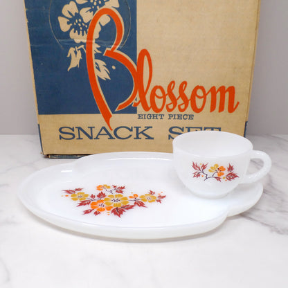 Vintage Federal Glass Snack Sets, Blossom (4 sets in original box) (1950s)