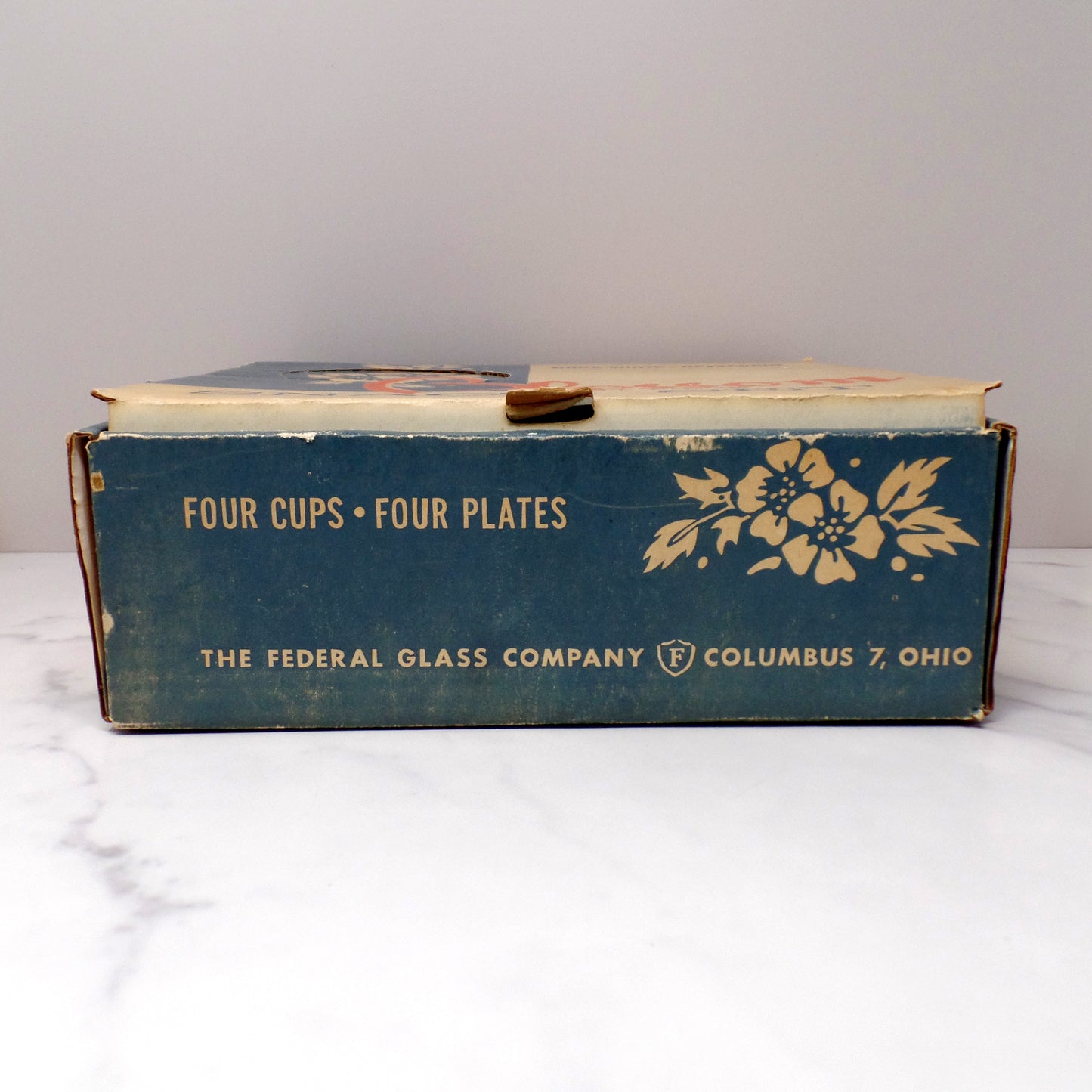 Vintage Federal Glass Snack Sets, Blossom (4 sets in original box) (1950s)