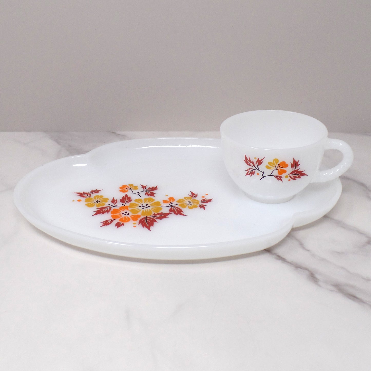 Vintage Federal Glass Snack Sets, Blossom (4 sets in original box) (1950s)