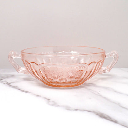 Vintage Anchor Hocking Mayfair Pink Open Rose Cream Soup Bowl (1930s)