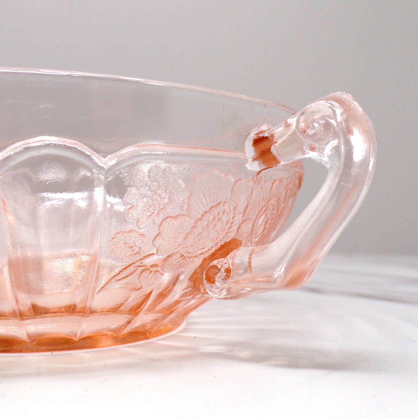 Vintage Anchor Hocking Mayfair Pink Open Rose Cream Soup Bowl (1930s)