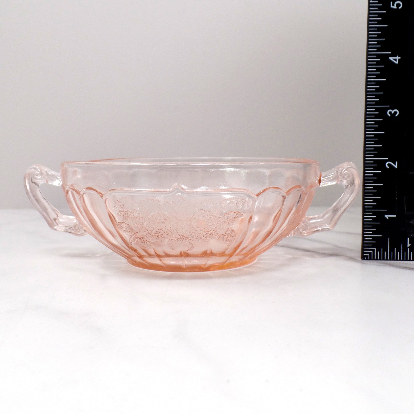 Vintage Anchor Hocking Mayfair Pink Open Rose Cream Soup Bowl (1930s)
