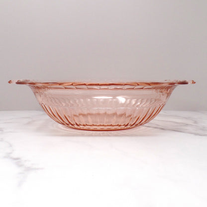 Vintage Anchor Hocking Mayfair Pink Open Rose Handled Round Vegetable Serving Bowl (1930s)