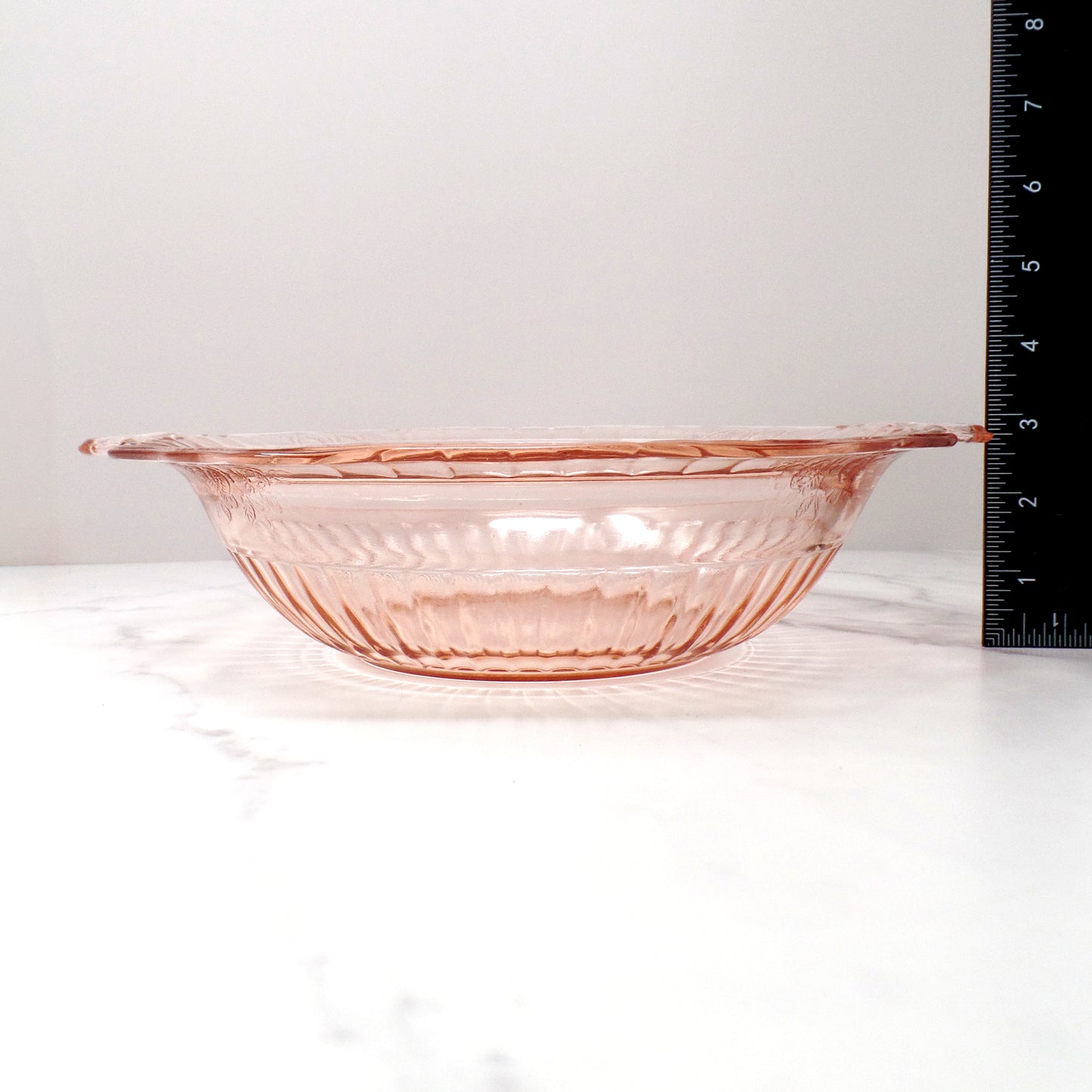 Vintage Anchor Hocking Mayfair Pink Open Rose Handled Round Vegetable Serving Bowl (1930s)