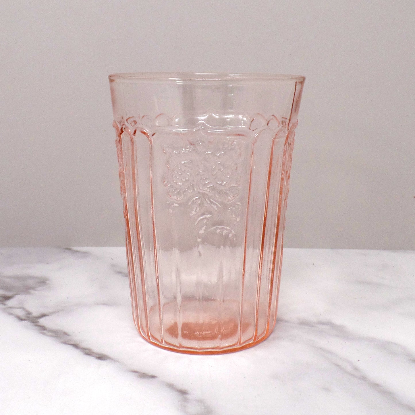 Vintage Anchor Hocking Mayfair Pink Open Rose 9 oz Depression Glass Flat Tumbler (4” height), set of 5