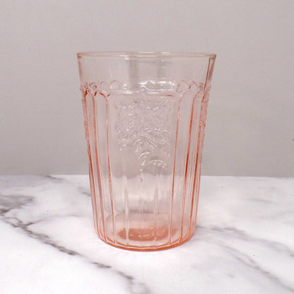 Vintage Anchor Hocking Mayfair Pink Open Rose 9 oz Depression Glass Flat Tumbler (4” height), set of 5