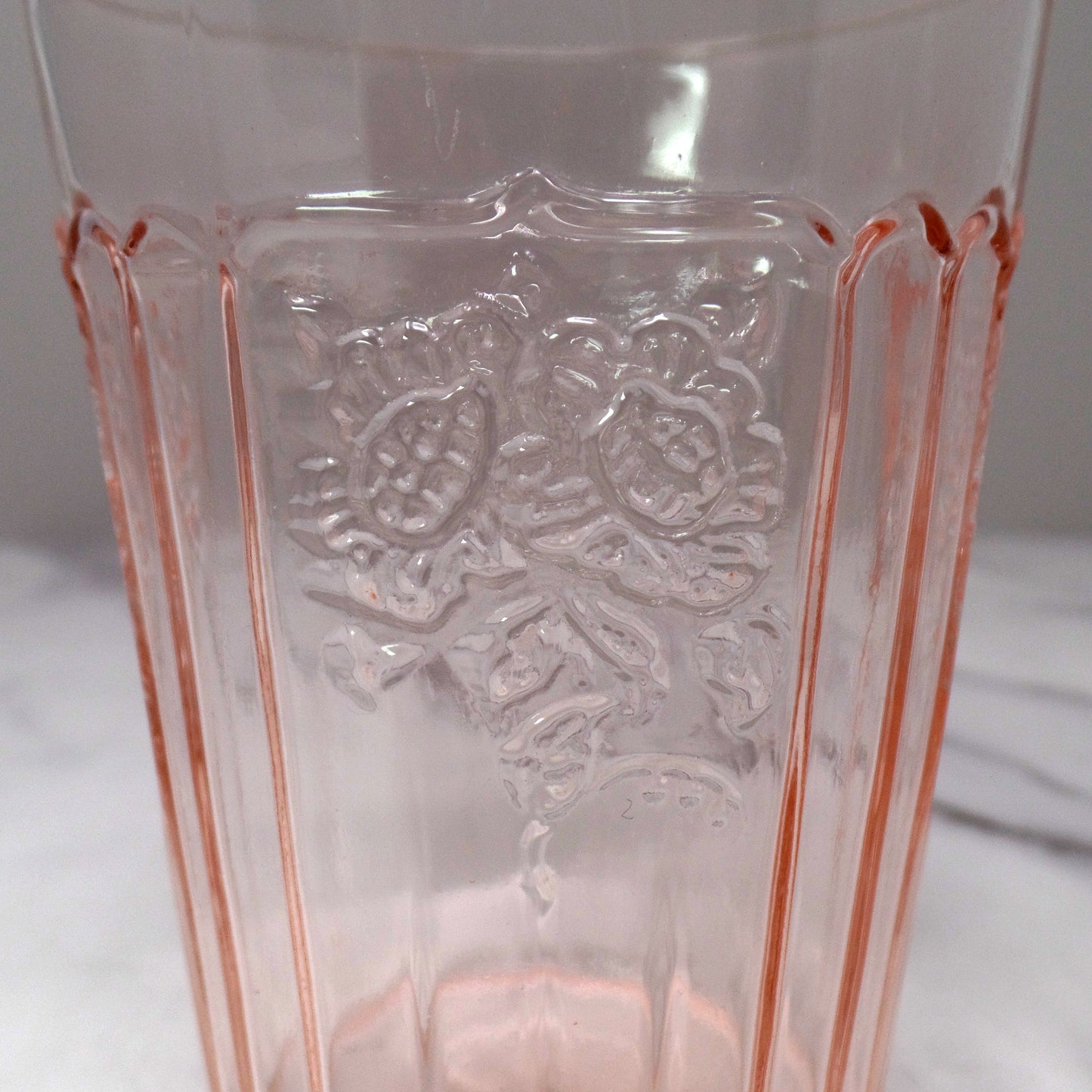 Vintage Anchor Hocking Mayfair Pink Open Rose 9 oz Depression Glass Flat Tumbler (4” height), set of 5