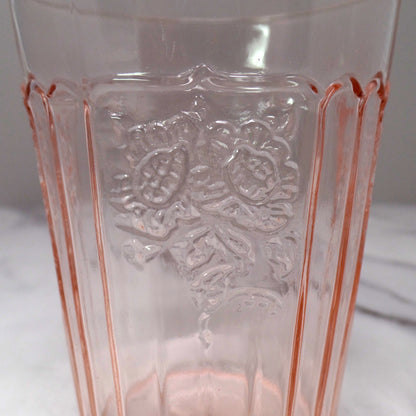 Vintage Anchor Hocking Mayfair Pink Open Rose 9 oz Depression Glass Flat Tumbler (4” height), set of 5