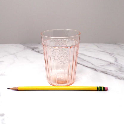 Vintage Anchor Hocking Mayfair Pink Open Rose 9 oz Depression Glass Flat Tumbler (4” height), set of 5